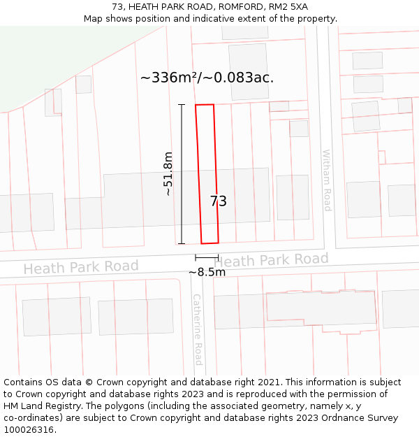 73, HEATH PARK ROAD, ROMFORD, RM2 5XA: Plot and title map