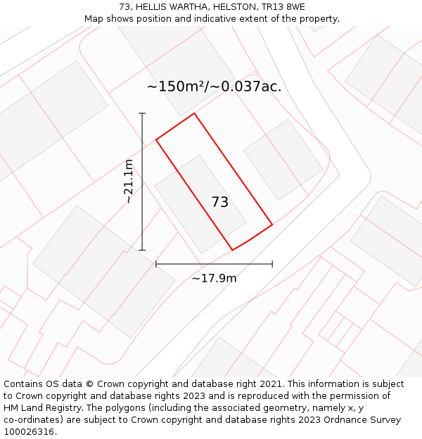 73, HELLIS WARTHA, HELSTON, TR13 8WE: Plot and title map