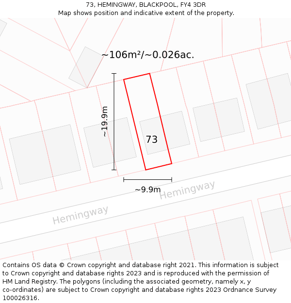 73, HEMINGWAY, BLACKPOOL, FY4 3DR: Plot and title map