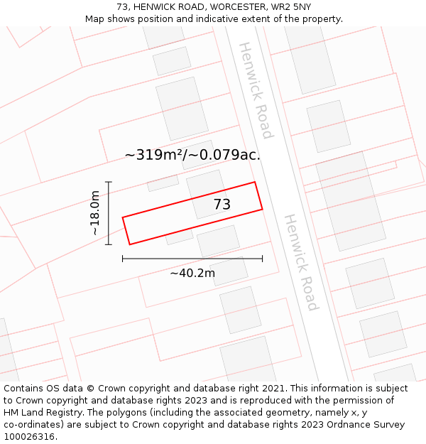 73, HENWICK ROAD, WORCESTER, WR2 5NY: Plot and title map