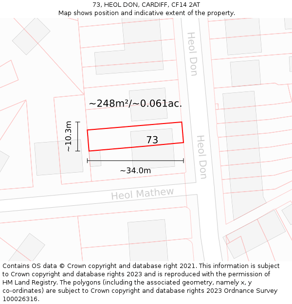 73, HEOL DON, CARDIFF, CF14 2AT: Plot and title map