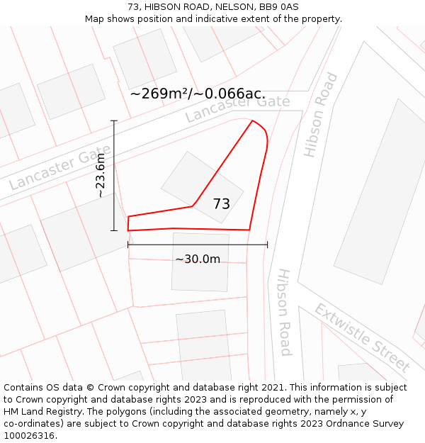 73, HIBSON ROAD, NELSON, BB9 0AS: Plot and title map