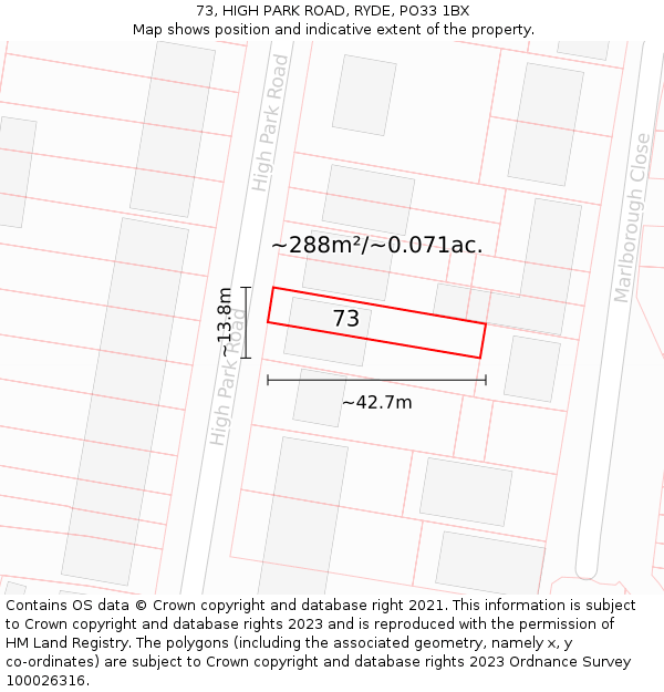 73, HIGH PARK ROAD, RYDE, PO33 1BX: Plot and title map