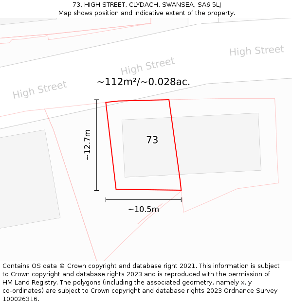 73, HIGH STREET, CLYDACH, SWANSEA, SA6 5LJ: Plot and title map