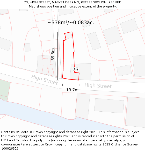 73, HIGH STREET, MARKET DEEPING, PETERBOROUGH, PE6 8ED: Plot and title map