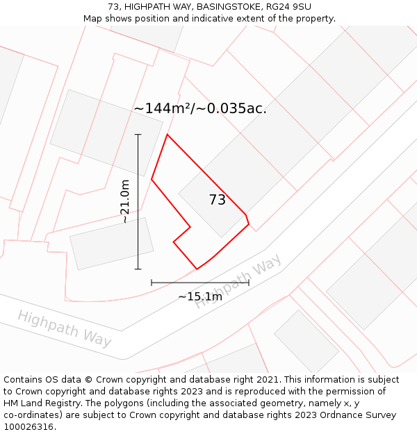 73, HIGHPATH WAY, BASINGSTOKE, RG24 9SU: Plot and title map