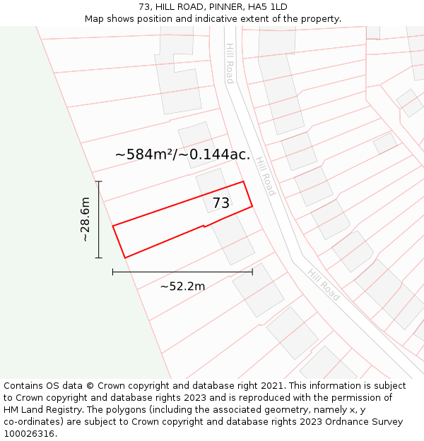 73, HILL ROAD, PINNER, HA5 1LD: Plot and title map