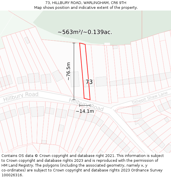 73, HILLBURY ROAD, WARLINGHAM, CR6 9TH: Plot and title map