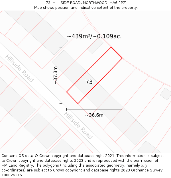 73, HILLSIDE ROAD, NORTHWOOD, HA6 1PZ: Plot and title map