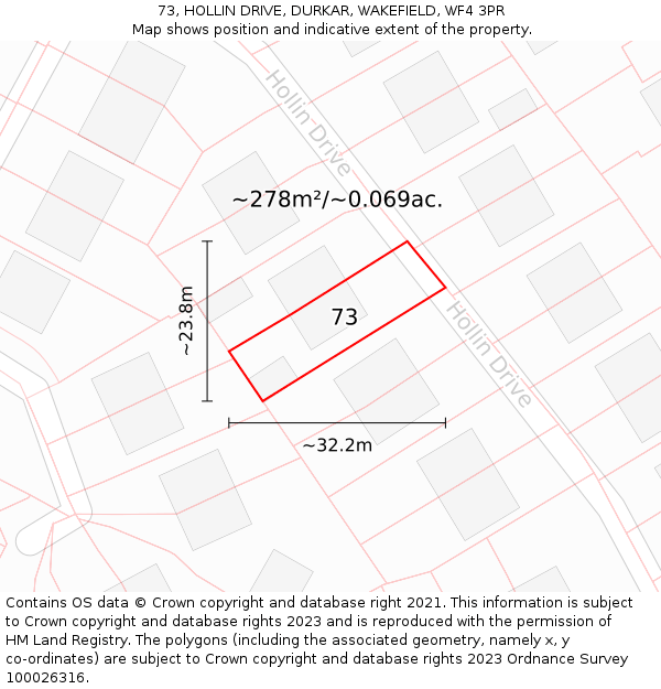 73, HOLLIN DRIVE, DURKAR, WAKEFIELD, WF4 3PR: Plot and title map