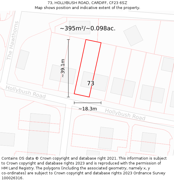 73, HOLLYBUSH ROAD, CARDIFF, CF23 6SZ: Plot and title map