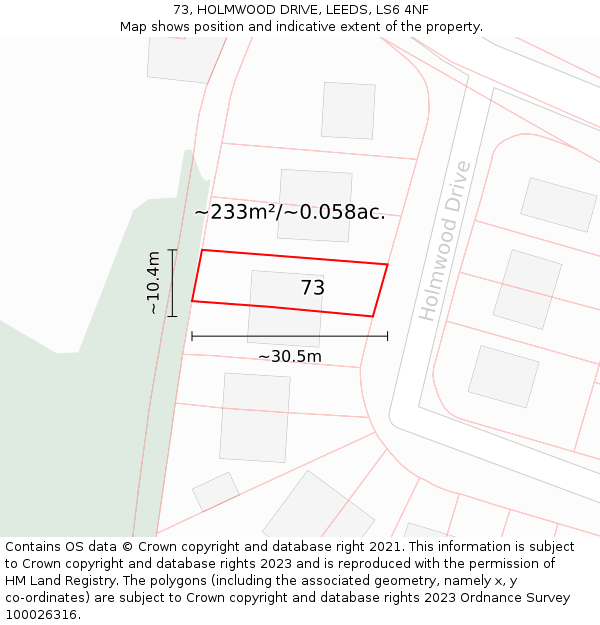 73, HOLMWOOD DRIVE, LEEDS, LS6 4NF: Plot and title map