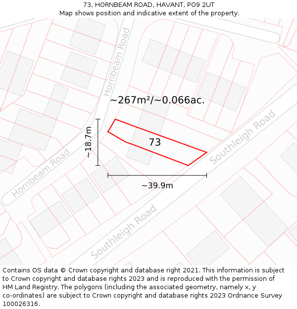 73, HORNBEAM ROAD, HAVANT, PO9 2UT: Plot and title map