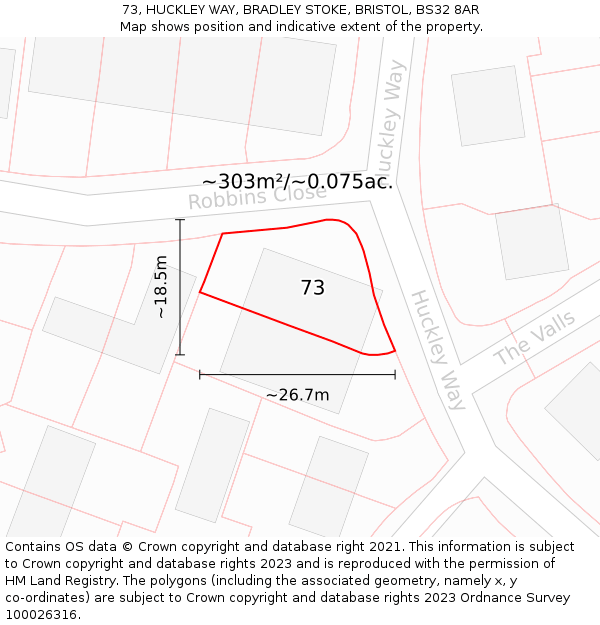 73, HUCKLEY WAY, BRADLEY STOKE, BRISTOL, BS32 8AR: Plot and title map