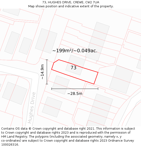 73, HUGHES DRIVE, CREWE, CW2 7UA: Plot and title map