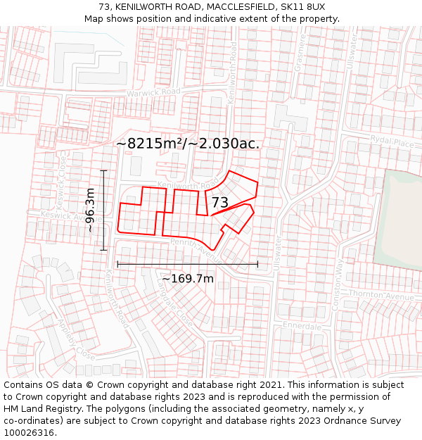 73, KENILWORTH ROAD, MACCLESFIELD, SK11 8UX: Plot and title map