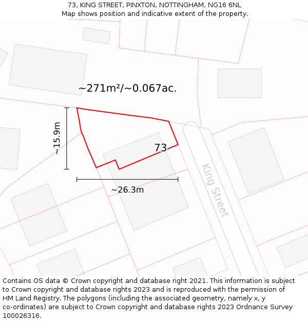 73, KING STREET, PINXTON, NOTTINGHAM, NG16 6NL: Plot and title map