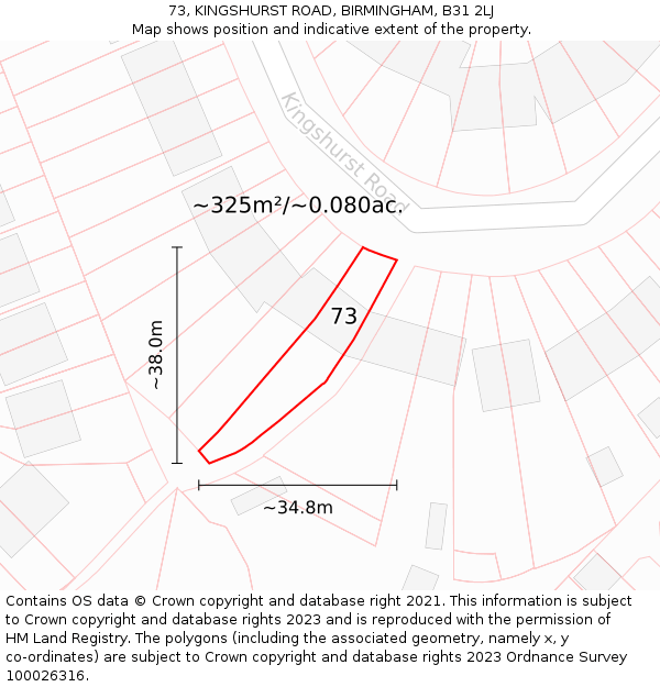 73, KINGSHURST ROAD, BIRMINGHAM, B31 2LJ: Plot and title map