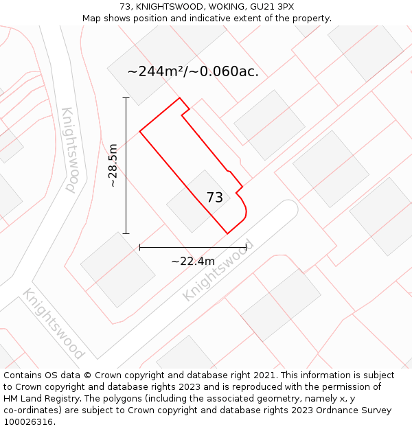 73, KNIGHTSWOOD, WOKING, GU21 3PX: Plot and title map