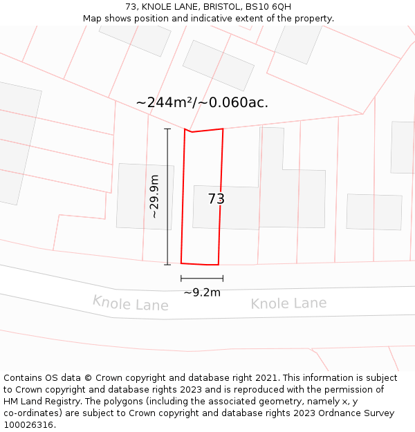 73, KNOLE LANE, BRISTOL, BS10 6QH: Plot and title map