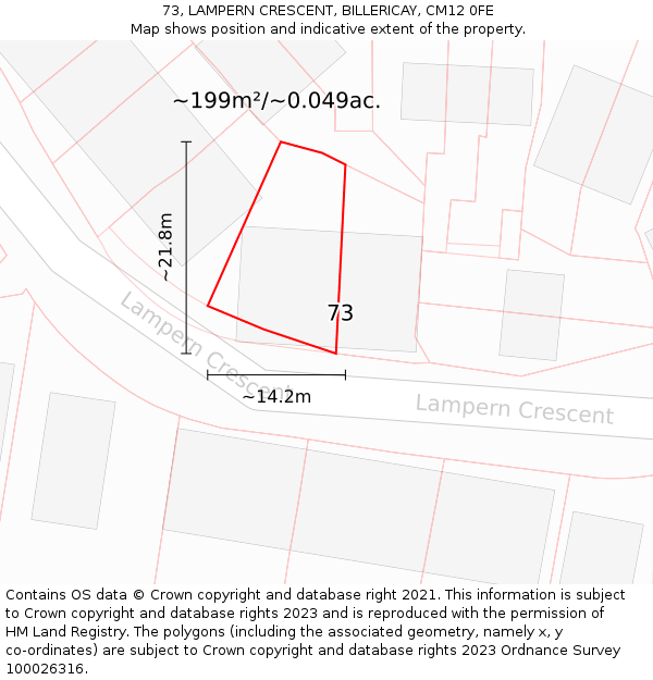 73, LAMPERN CRESCENT, BILLERICAY, CM12 0FE: Plot and title map