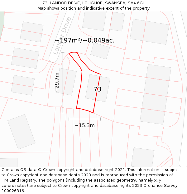 73, LANDOR DRIVE, LOUGHOR, SWANSEA, SA4 6GL: Plot and title map