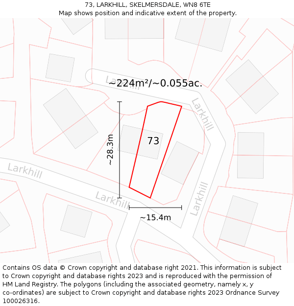 73, LARKHILL, SKELMERSDALE, WN8 6TE: Plot and title map