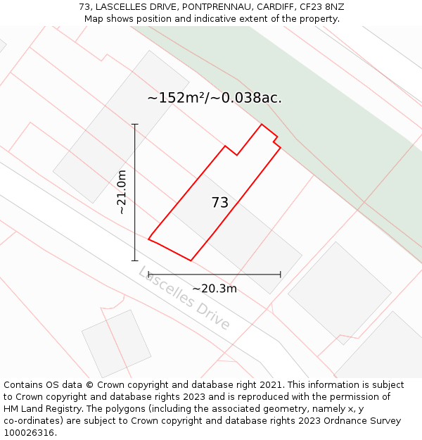 73, LASCELLES DRIVE, PONTPRENNAU, CARDIFF, CF23 8NZ: Plot and title map