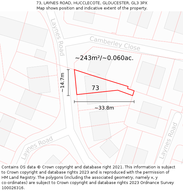 73, LAYNES ROAD, HUCCLECOTE, GLOUCESTER, GL3 3PX: Plot and title map