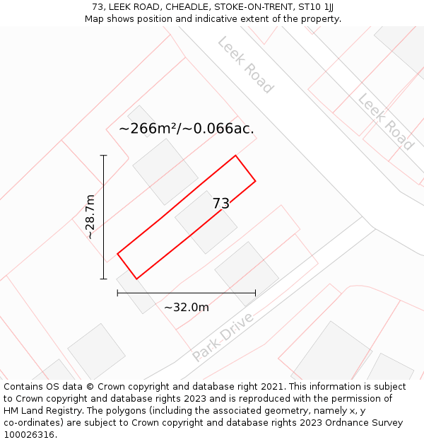 73, LEEK ROAD, CHEADLE, STOKE-ON-TRENT, ST10 1JJ: Plot and title map