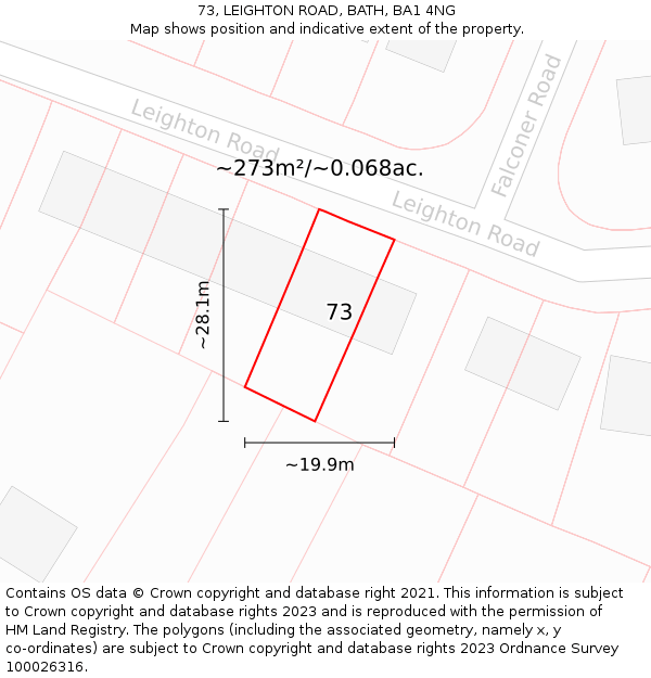 73, LEIGHTON ROAD, BATH, BA1 4NG: Plot and title map