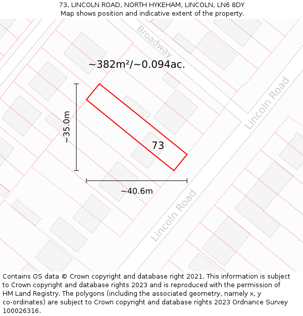 73, LINCOLN ROAD, NORTH HYKEHAM, LINCOLN, LN6 8DY: Plot and title map