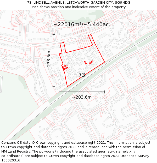 73, LINDSELL AVENUE, LETCHWORTH GARDEN CITY, SG6 4DG: Plot and title map