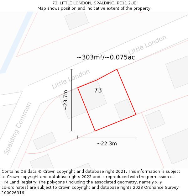 73, LITTLE LONDON, SPALDING, PE11 2UE: Plot and title map