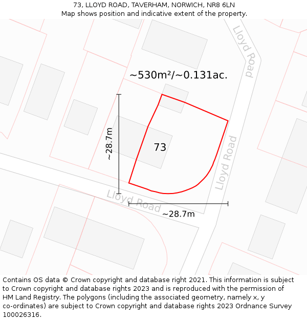 73, LLOYD ROAD, TAVERHAM, NORWICH, NR8 6LN: Plot and title map