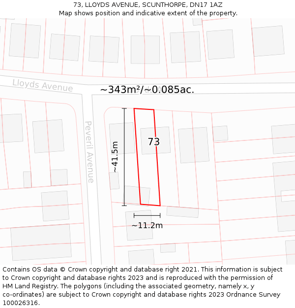 73, LLOYDS AVENUE, SCUNTHORPE, DN17 1AZ: Plot and title map