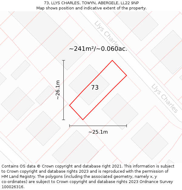 73, LLYS CHARLES, TOWYN, ABERGELE, LL22 9NP: Plot and title map