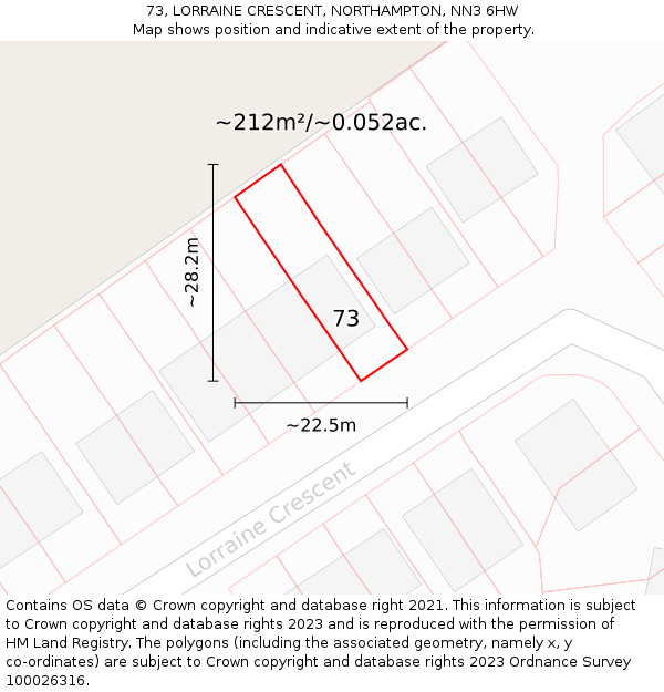 73, LORRAINE CRESCENT, NORTHAMPTON, NN3 6HW: Plot and title map