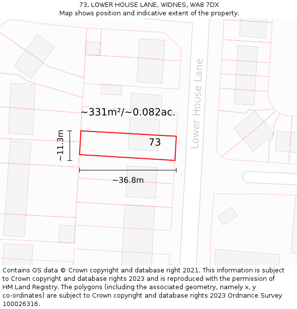 73, LOWER HOUSE LANE, WIDNES, WA8 7DX: Plot and title map