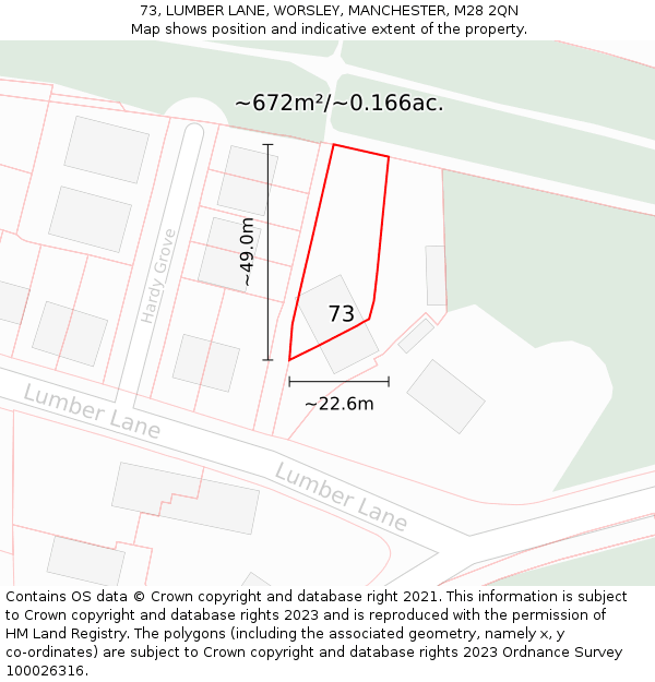 73, LUMBER LANE, WORSLEY, MANCHESTER, M28 2QN: Plot and title map