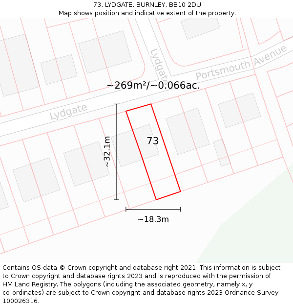 73, LYDGATE, BURNLEY, BB10 2DU: Plot and title map