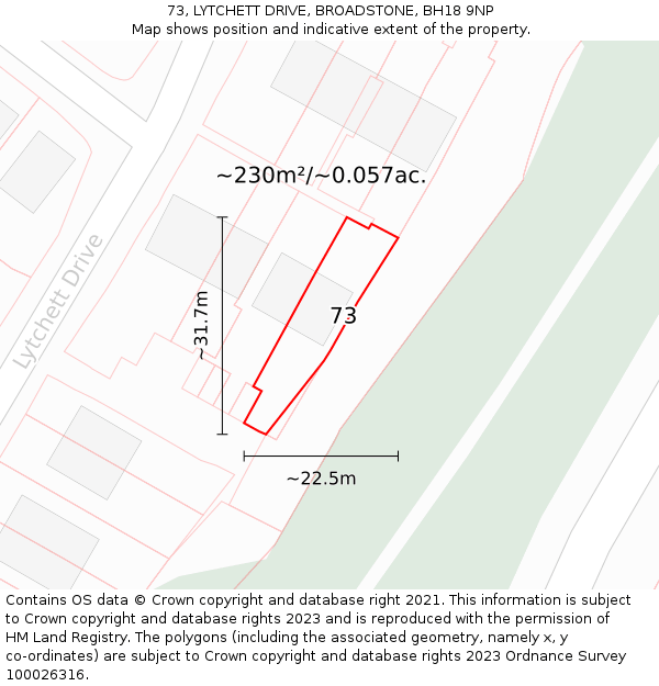 73, LYTCHETT DRIVE, BROADSTONE, BH18 9NP: Plot and title map