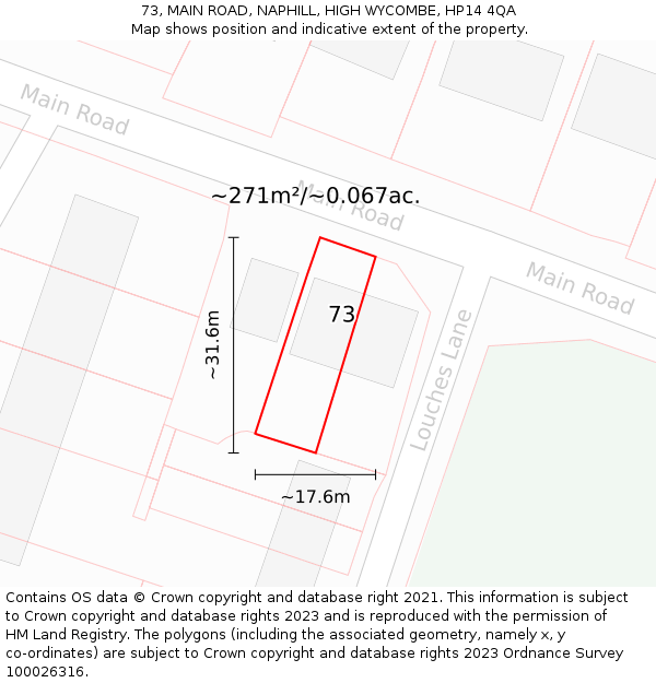 73, MAIN ROAD, NAPHILL, HIGH WYCOMBE, HP14 4QA: Plot and title map