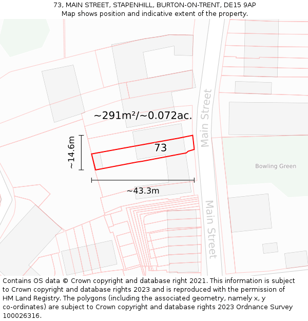 73, MAIN STREET, STAPENHILL, BURTON-ON-TRENT, DE15 9AP: Plot and title map