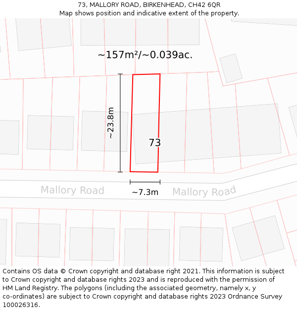 73, MALLORY ROAD, BIRKENHEAD, CH42 6QR: Plot and title map