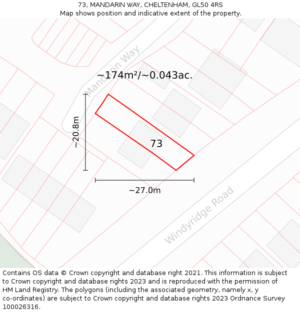 73, MANDARIN WAY, CHELTENHAM, GL50 4RS: Plot and title map