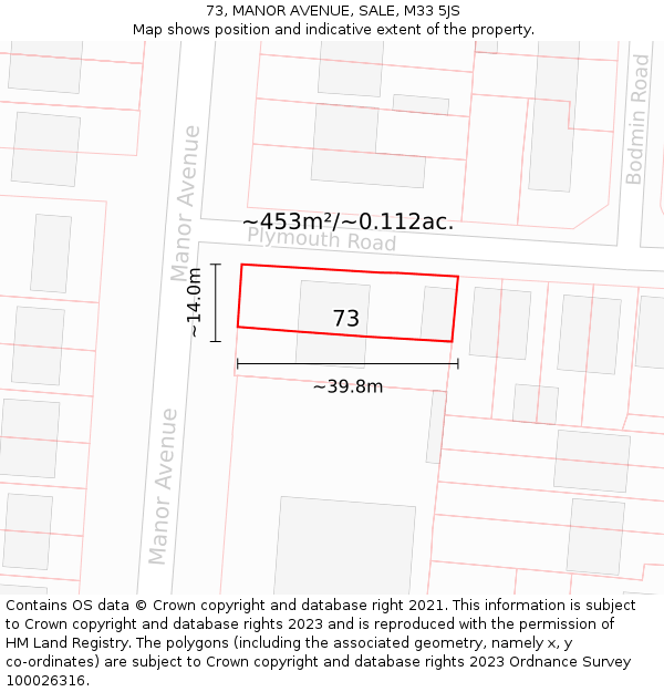 73, MANOR AVENUE, SALE, M33 5JS: Plot and title map