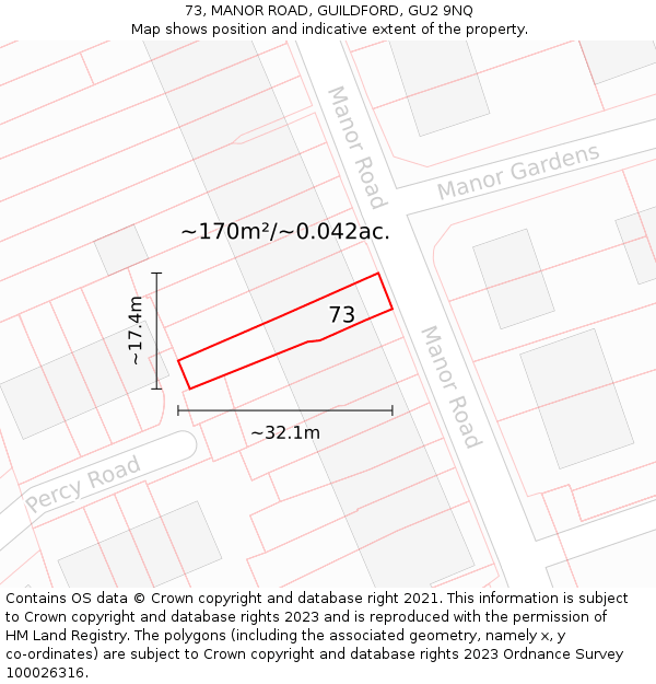 73, MANOR ROAD, GUILDFORD, GU2 9NQ: Plot and title map