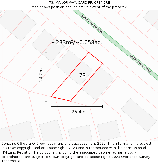 73, MANOR WAY, CARDIFF, CF14 1RE: Plot and title map