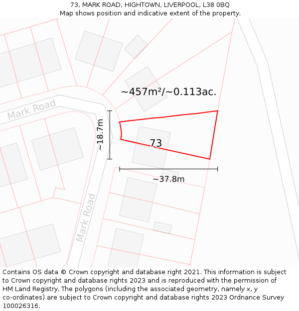 73, MARK ROAD, HIGHTOWN, LIVERPOOL, L38 0BQ: Plot and title map